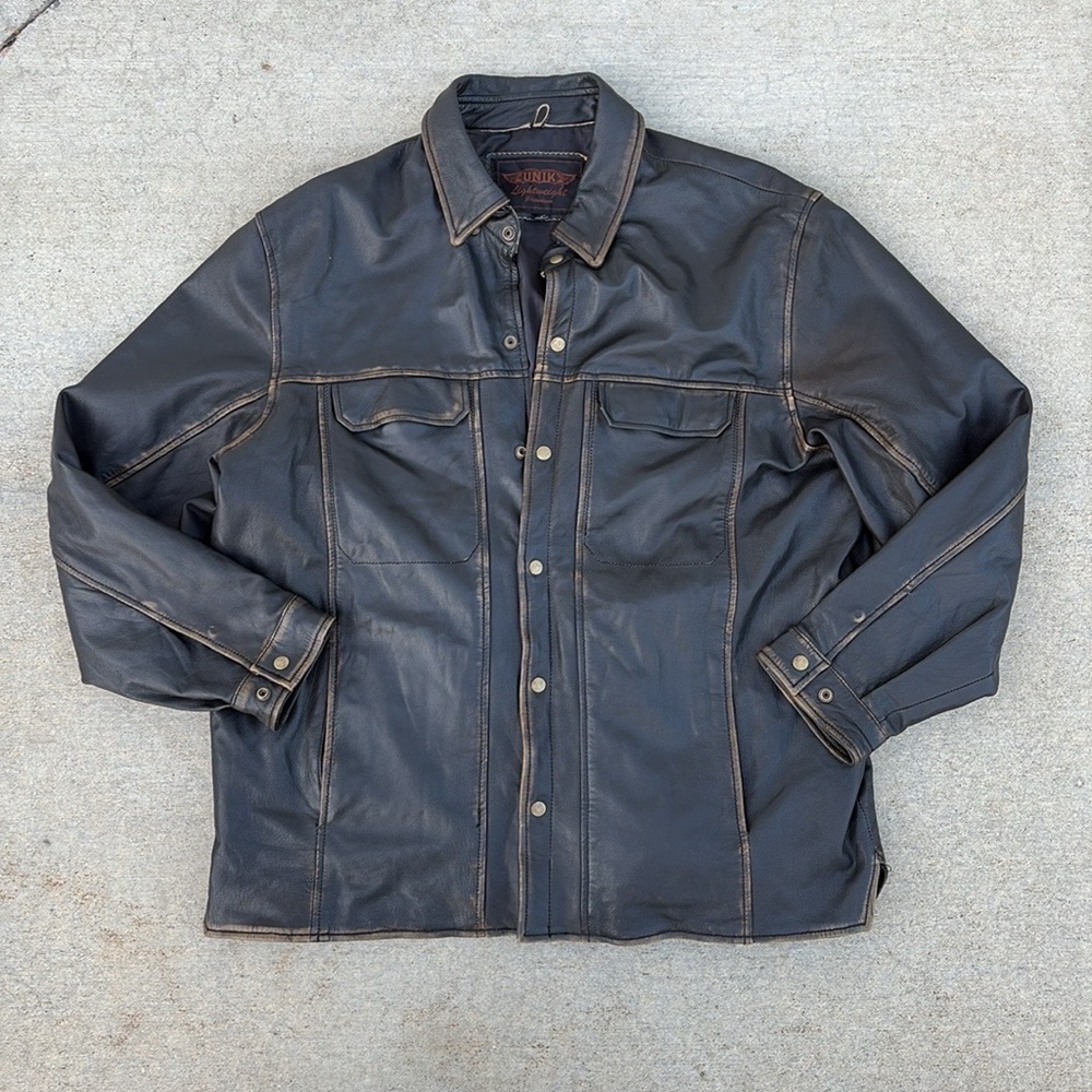 Unik Black Leather Jacket Men's